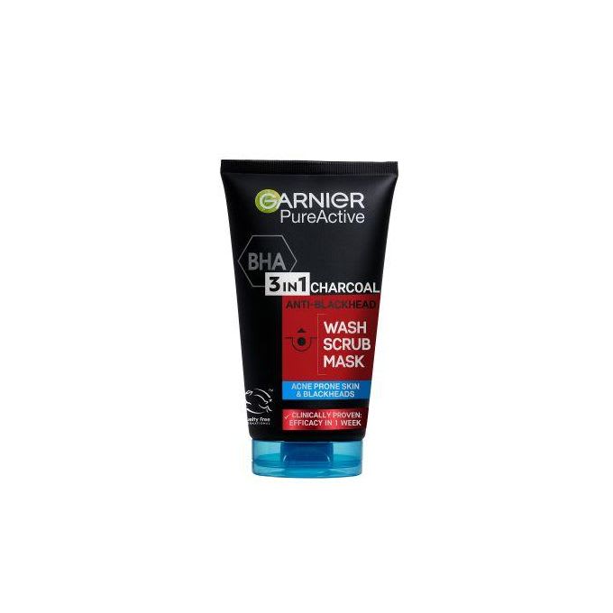 Garnier Pure Active 3 In1 Charcoal Anti Blackhead Mask Wash Scrub -150ml 1 Garnier Pure Active 3 In1 Charcoal Anti Blackhead Mask Wash Scrub -150ml