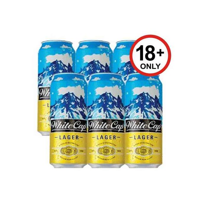 White cap Lager Cans 500ml - 6 Pack 1 White cap Lager Cans 500ml - 6 Pack