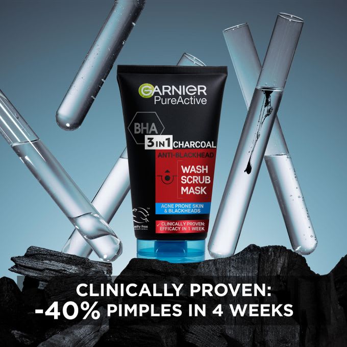 Garnier Pure Active 3 In1 Charcoal Anti Blackhead Mask Wash Scrub -150ml 2 Garnier Pure Active 3 In1 Charcoal Anti Blackhead Mask Wash Scrub -150ml - Image 2