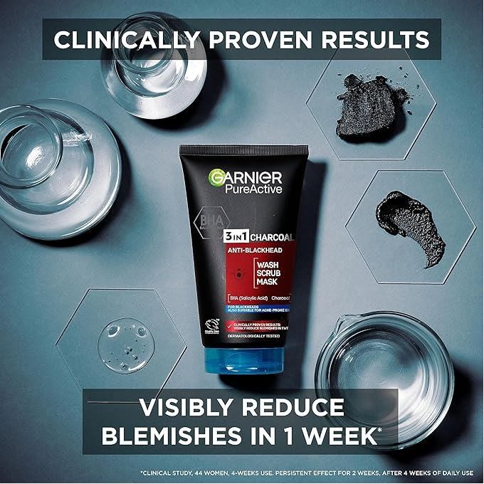 Garnier Pure Active 3 In1 Charcoal Anti Blackhead Mask Wash Scrub -150ml 3 Garnier Pure Active 3 In1 Charcoal Anti Blackhead Mask Wash Scrub -150ml - Image 3