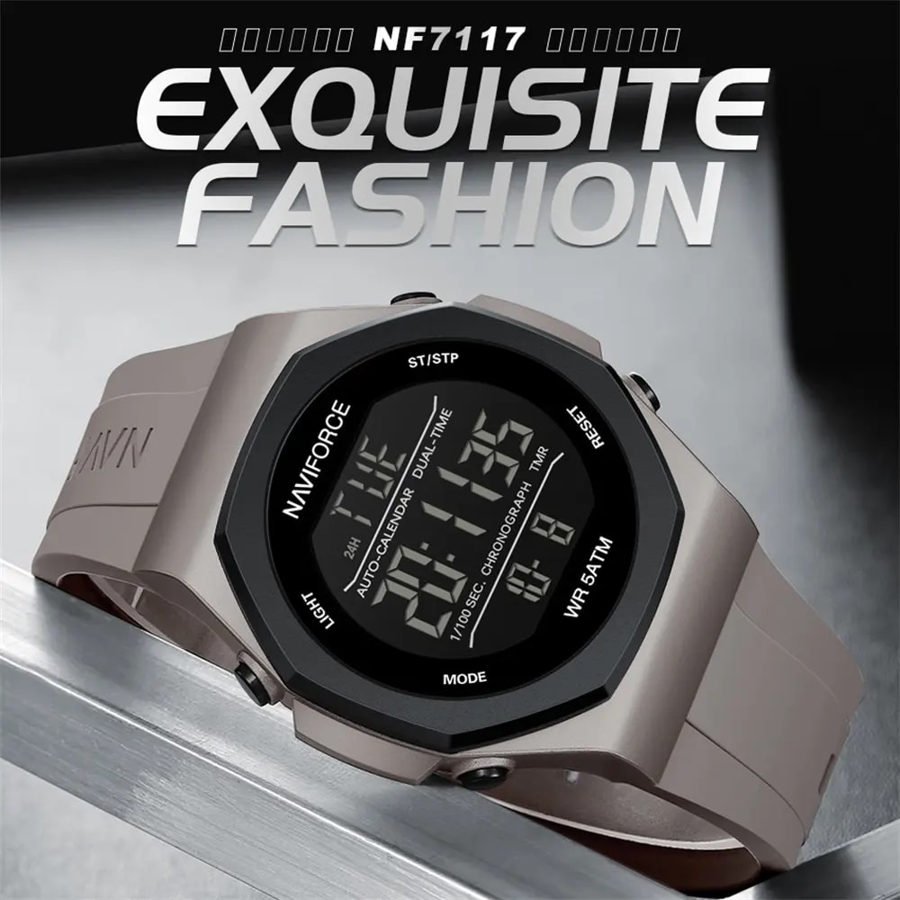 Naviforce NF7117 Gray B.GY/B.GY Men Silicon Digital Display 50M Water Resistant Watch 4 Naviforce NF7117 Gray B.GY/B.GY Men Silicon Digital Display 50M Water Resistant Watch - Image 4