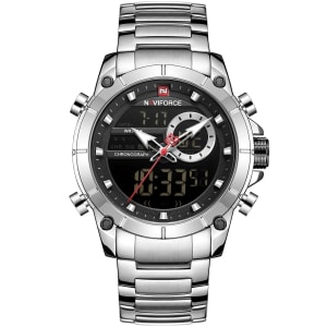 Home 35 Naviforce NF9163 Silver Black S/B Men’s Casual Stainless Steel Strap Watch LCD Display