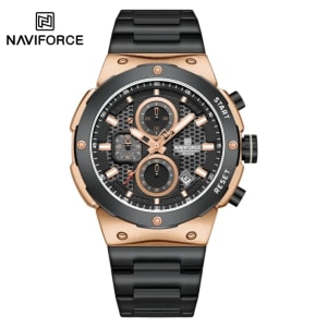 Naviforce NF8072 BLACK ROSEGOLD RGBB Men’s Casual Watch with Calendar
