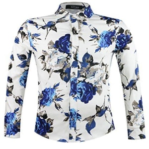 Fashion Mens Long Sleeve Casual Pattern Floral Business Printed Shirts Official Vintage