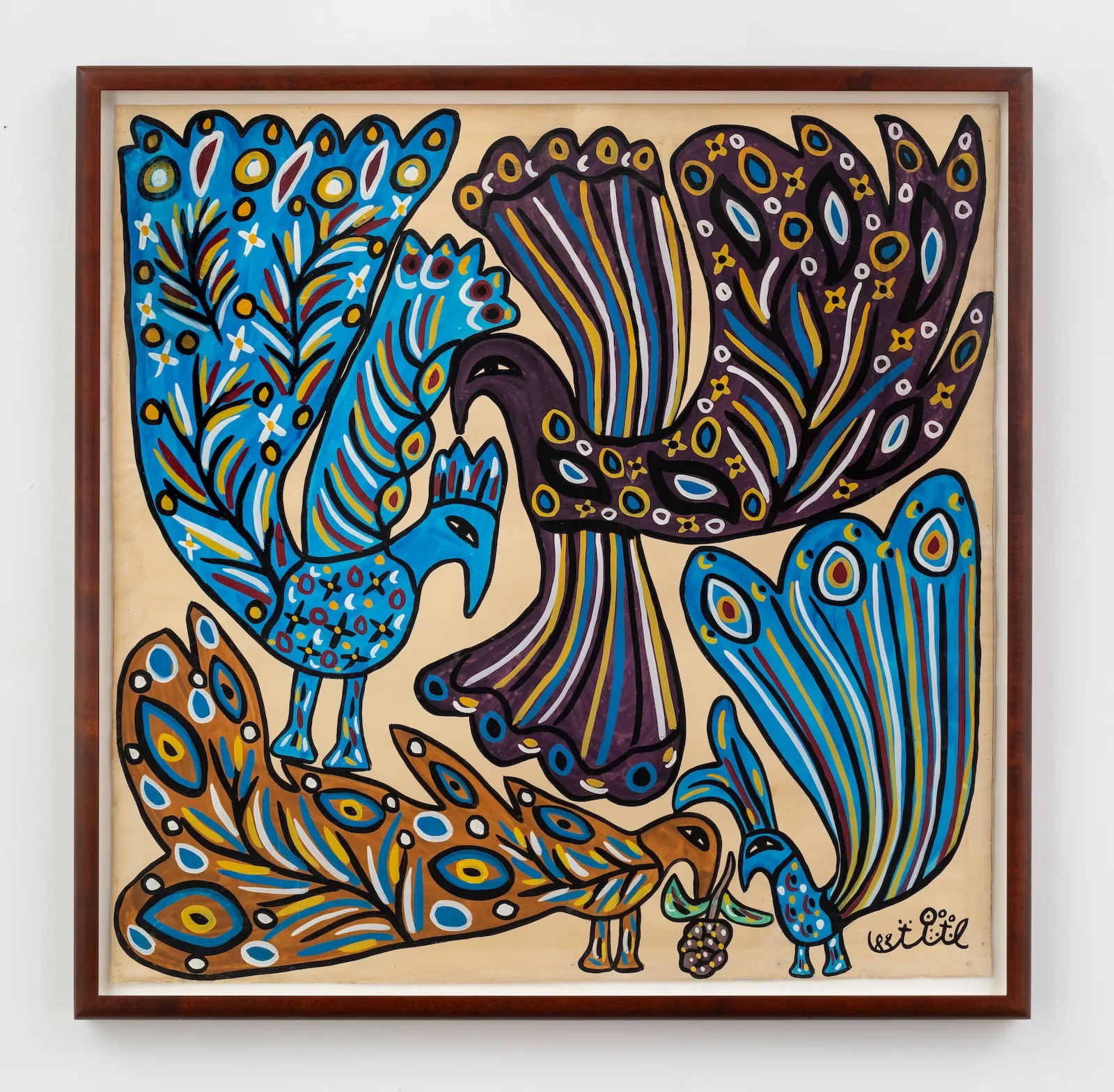 Richard Saltoun Gallery - Baya (Fatma Haddad), Birds (1983), gouache and pencil on paper.webp