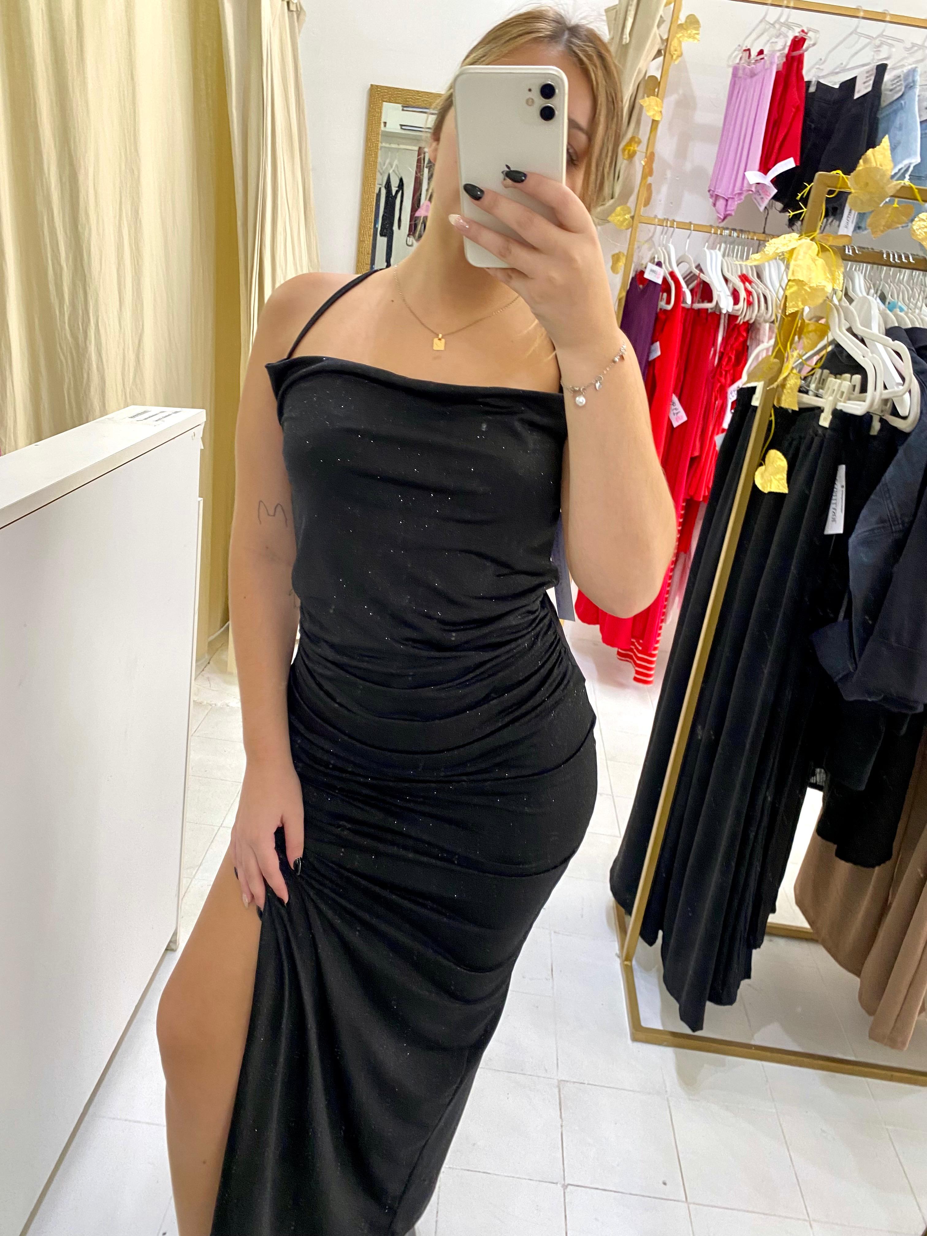 Vestido Largo Brillos y frunce