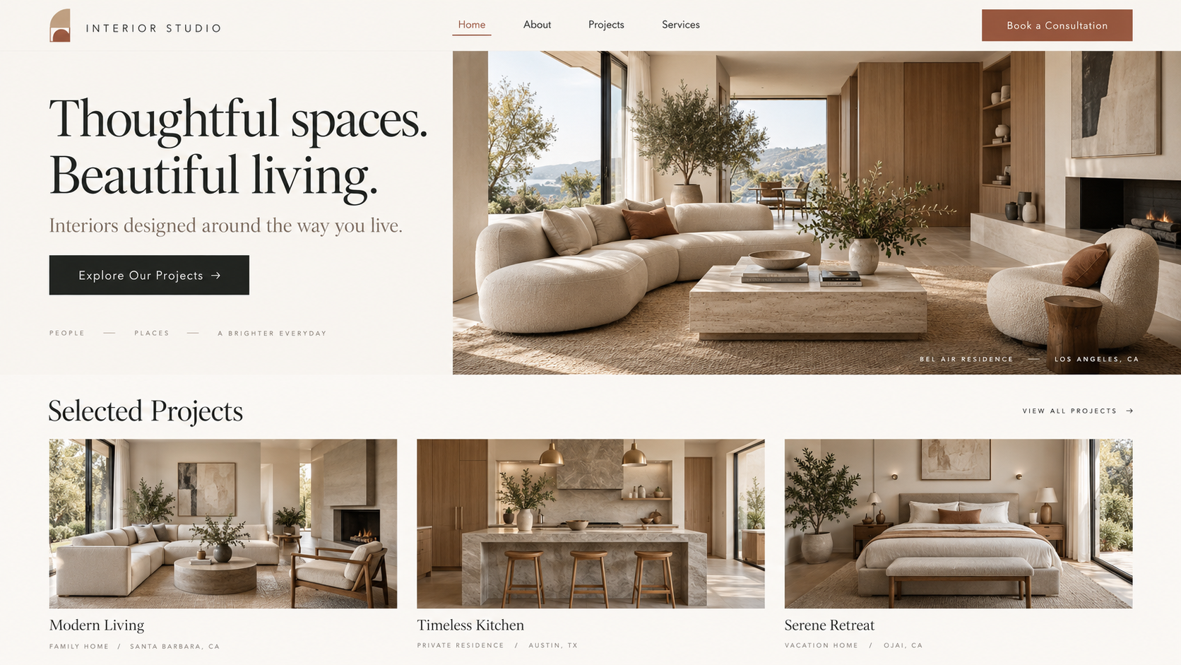 Interior design studio website mockup