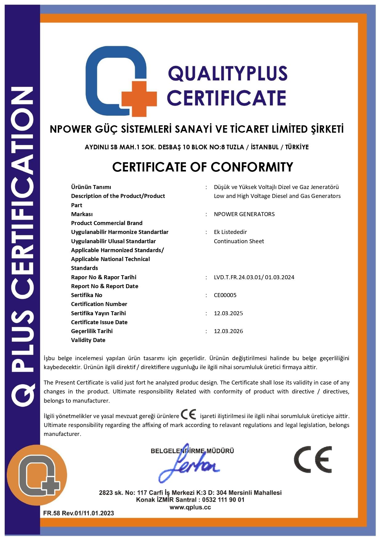 CERTIFICATE OF CONFORMITY