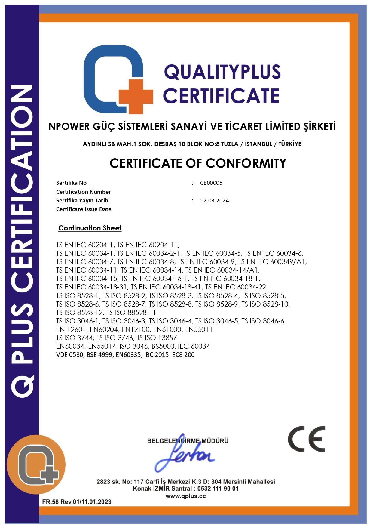 CERTIFICATE OF CONFORMITY