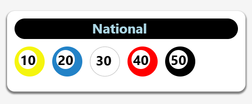 five lotto balls under a game named National