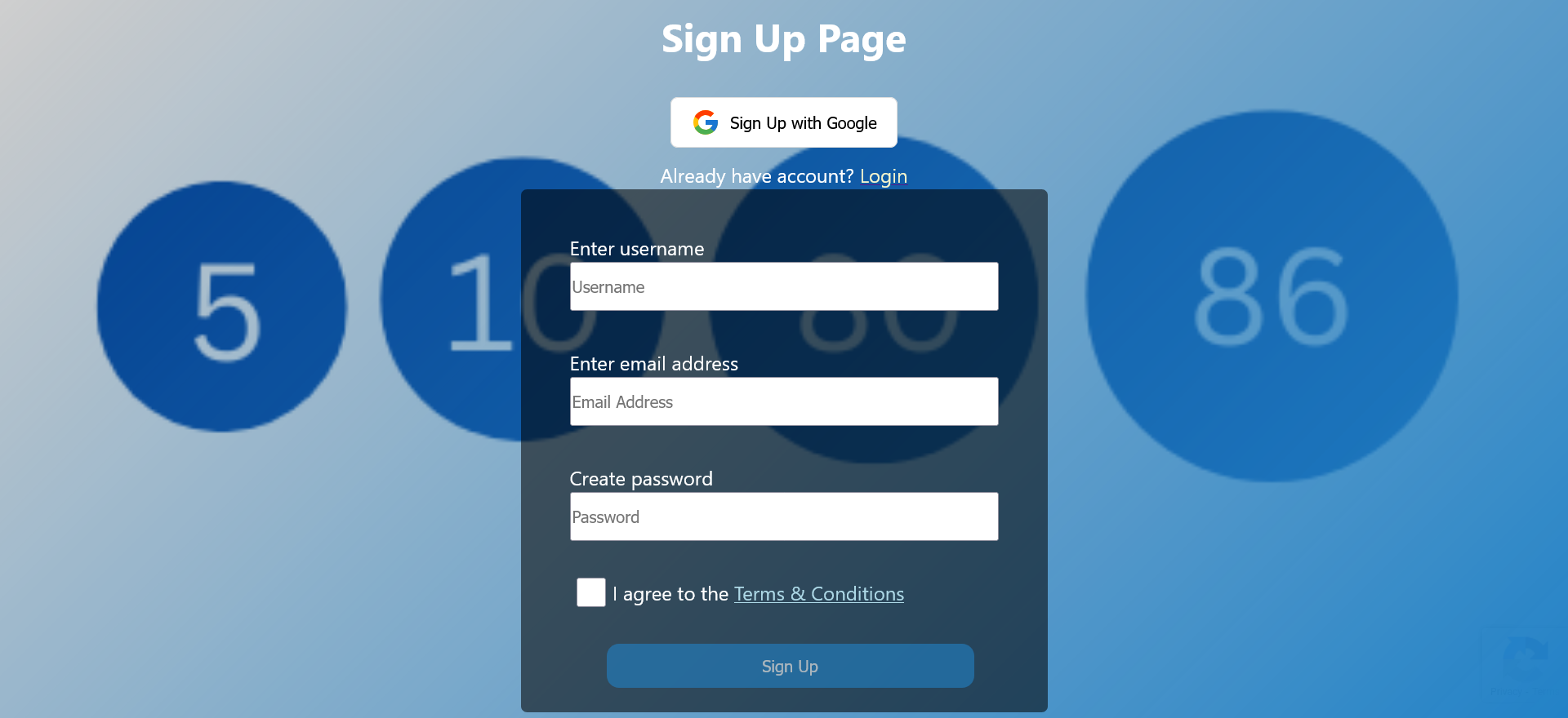 sign up page