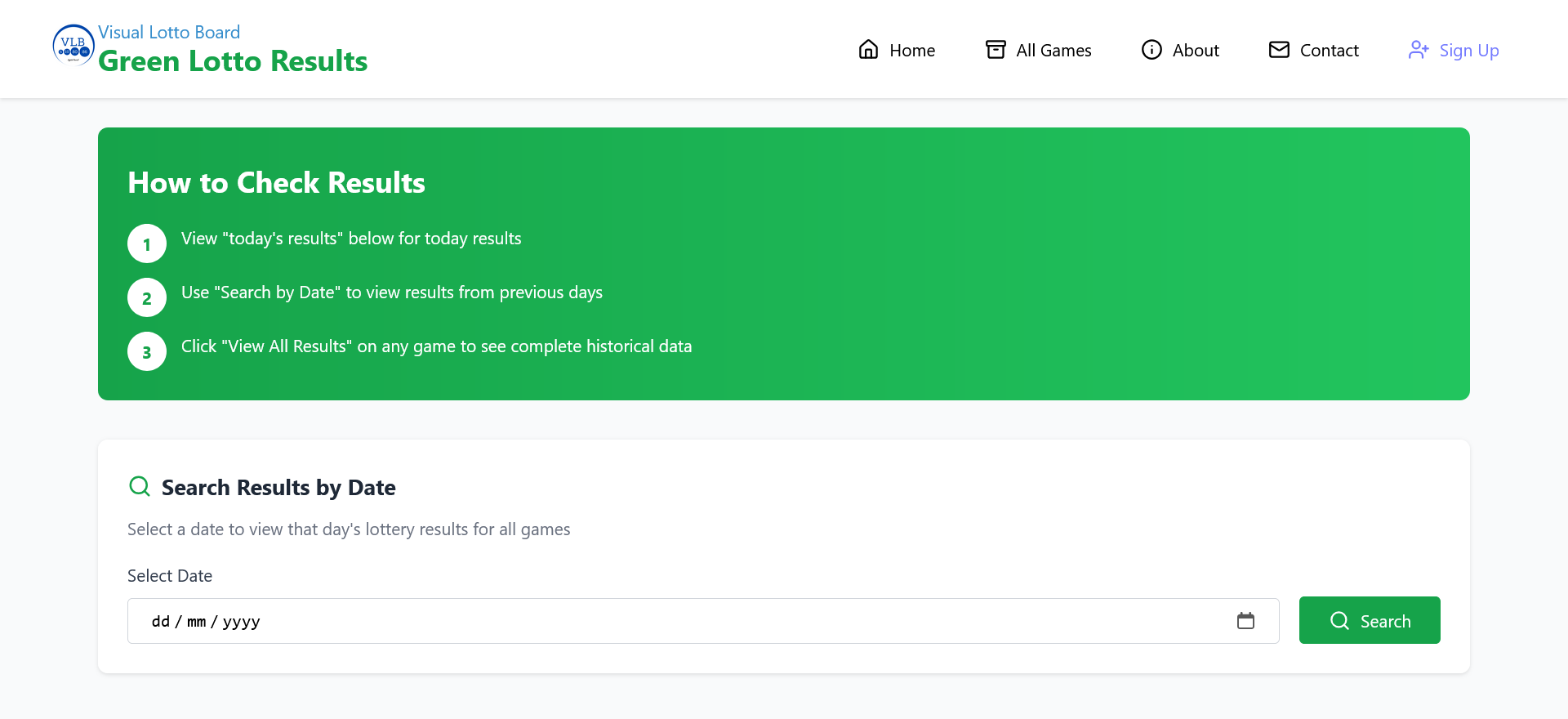 Green Lotto Results Homepage