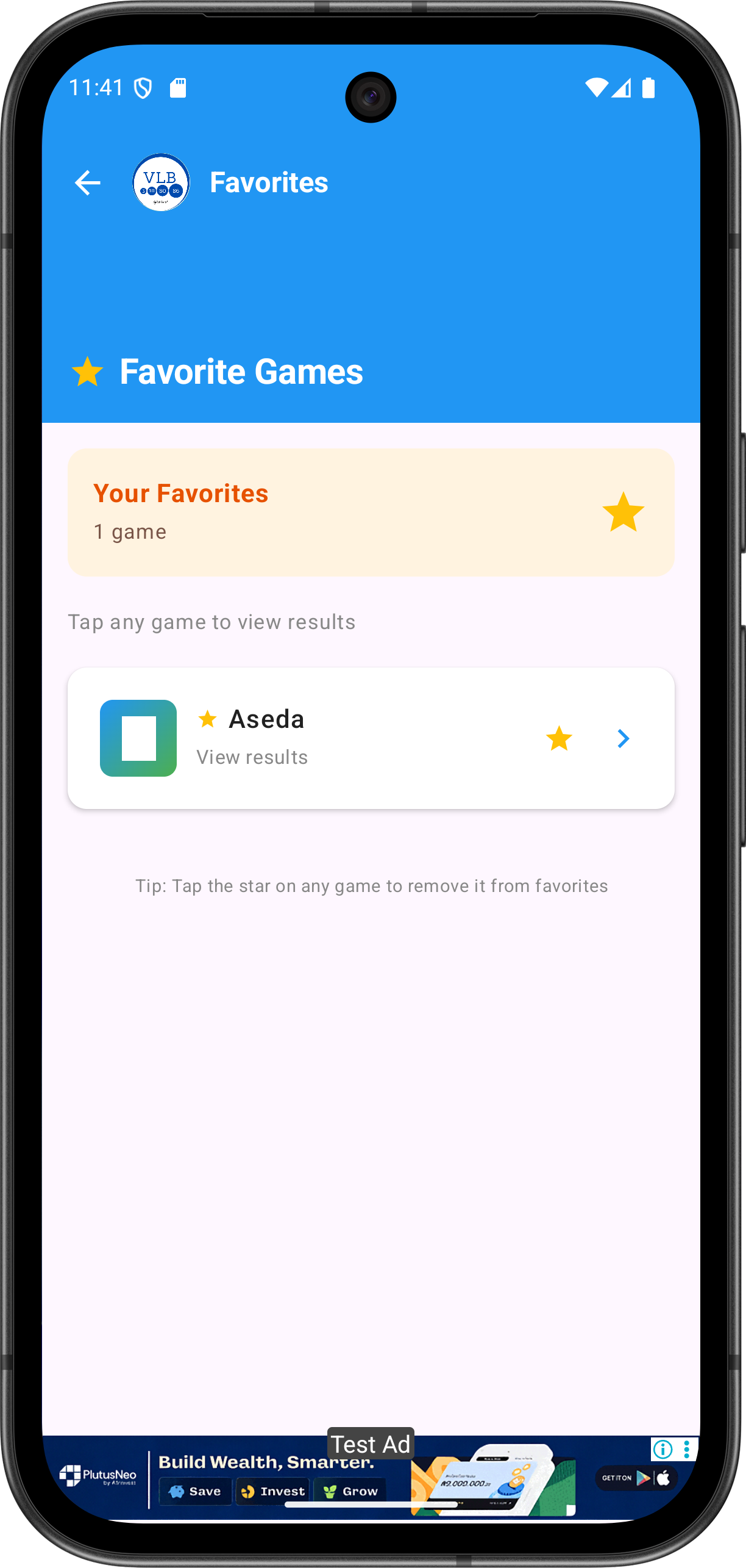 Favourites feature showing starred games