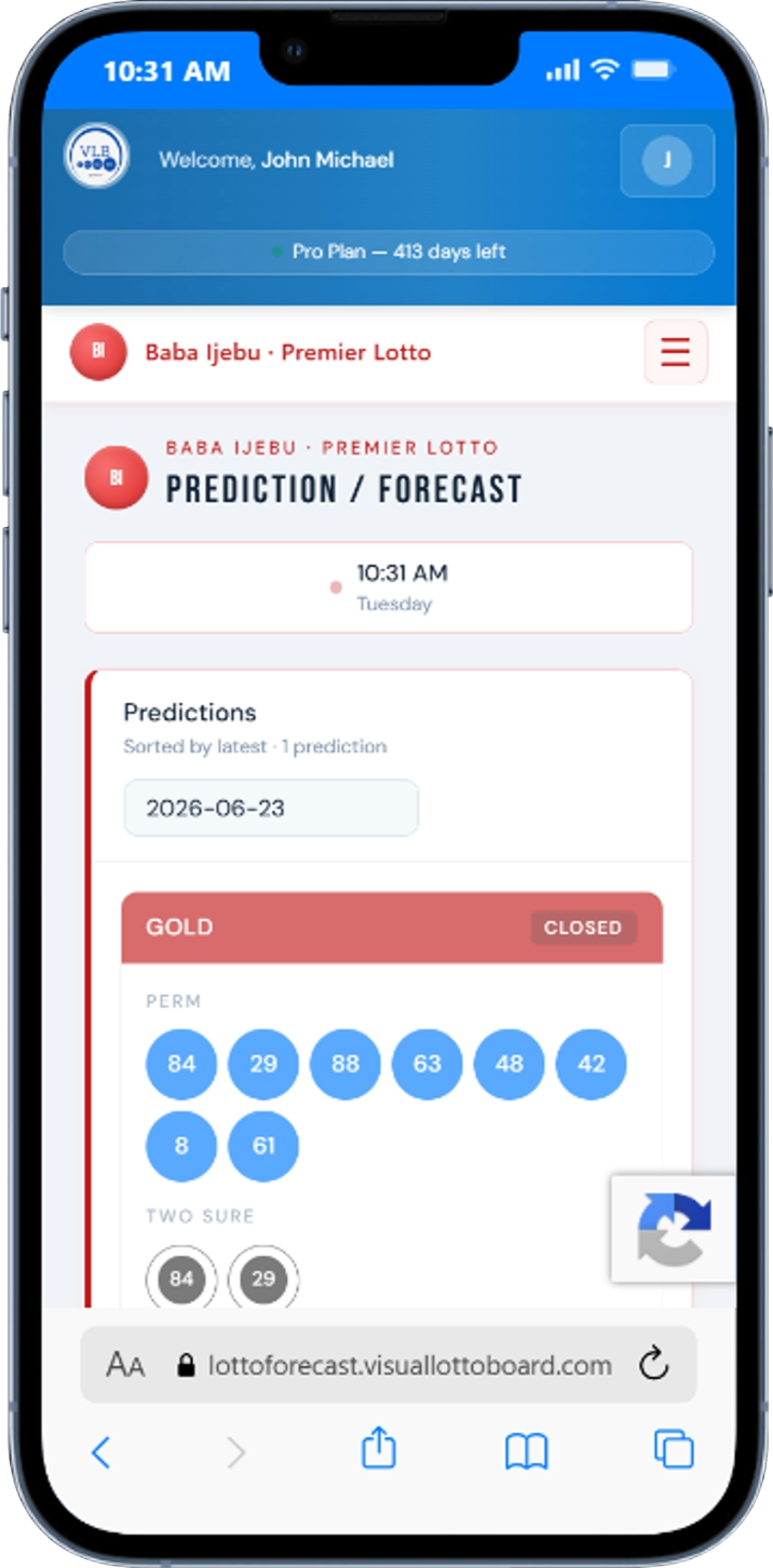 Lotto Forecast Pro dashboard showing the prediction panel
