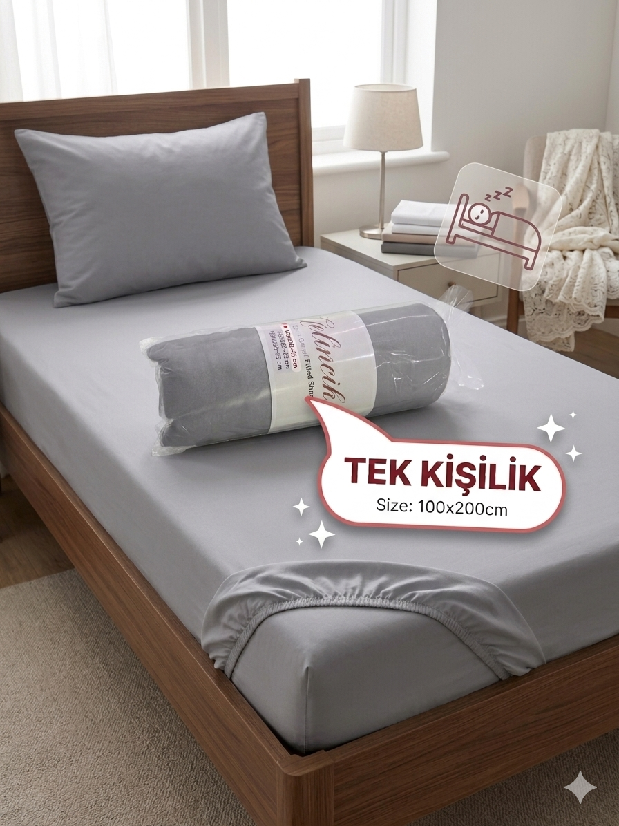 Tek Kişilik Çarşaf Gri 1. görsel