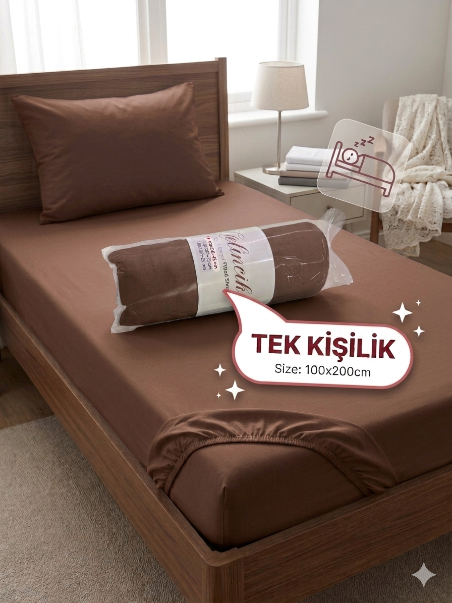 Tek Kişilik Çarşaf Kahverengi 1. görsel