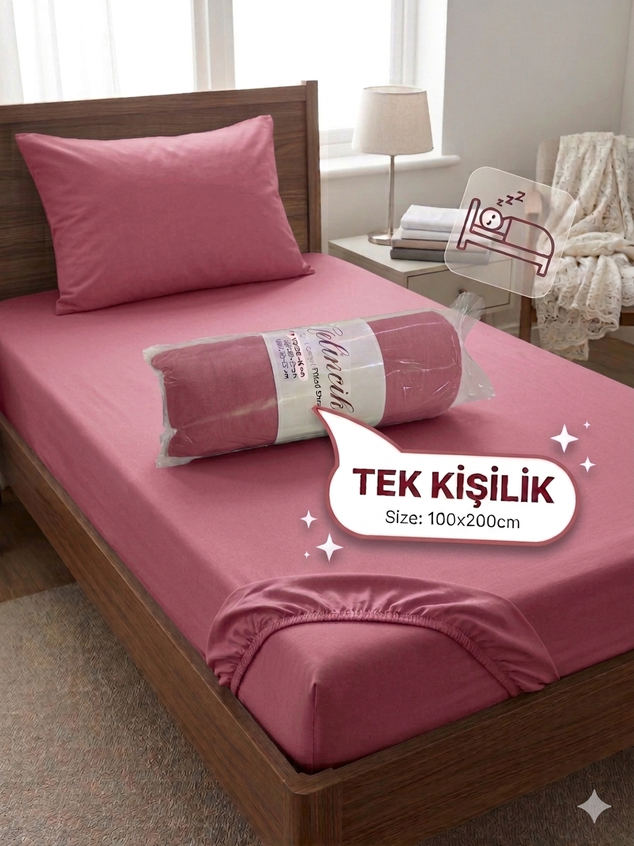 Tek Kişilik Çarşaf Pembe 1. görsel