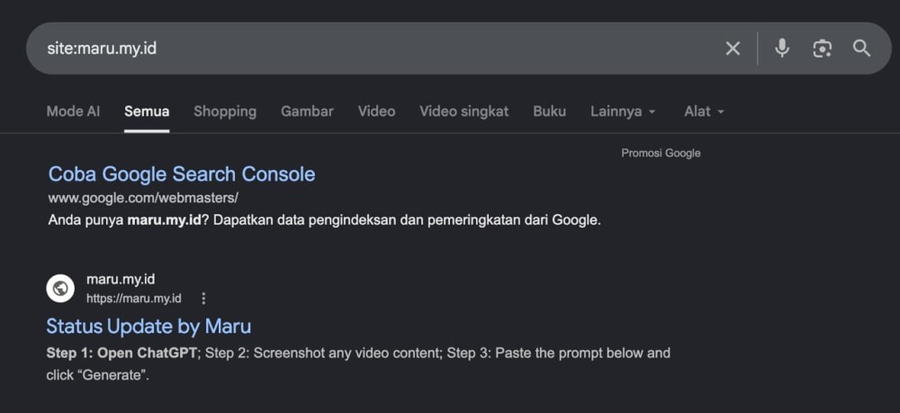 Udah ke-index aja di Google
