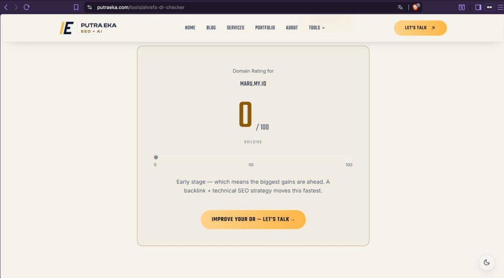 Gw bikin tool baru untuk check Ahfers Domain Rank (DR) di https://putraeka.com/t