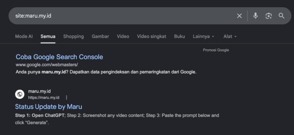 Udah ke-index aja di Google