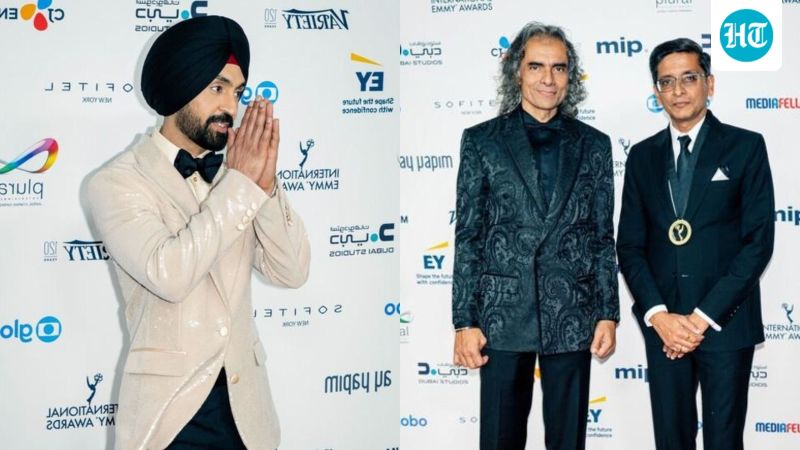 Amar Singh Chamkila duo Diljit Dosanjh, Imtiaz Ali greet paps with namaste on International Emmy Awards 2025 red carpet