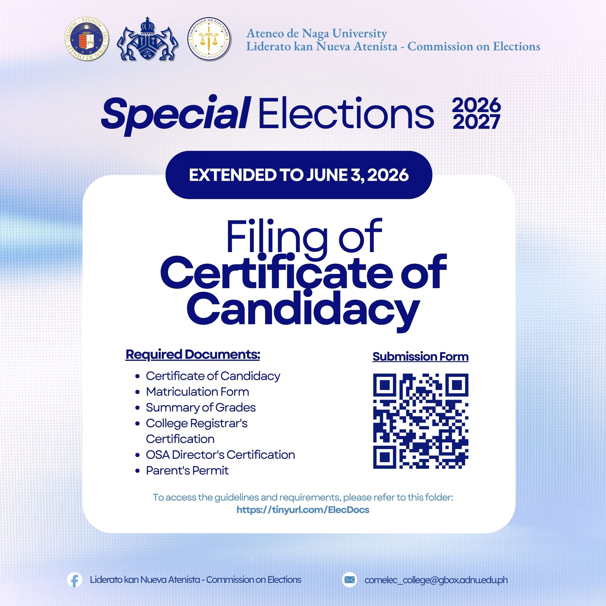 Filing of Certificate of Candidacy for the Special Elections