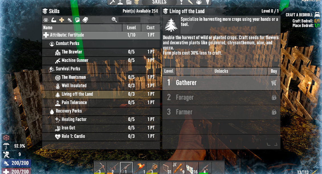 7 Days to Die Living off the Land skill