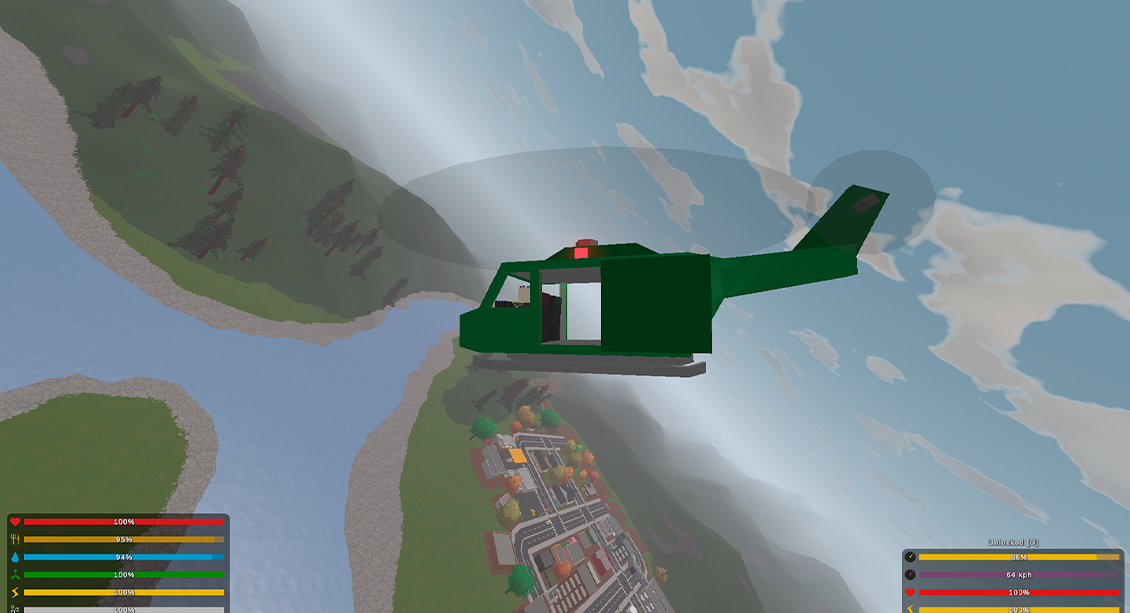 Unturned helicopter in flight-maneuvers