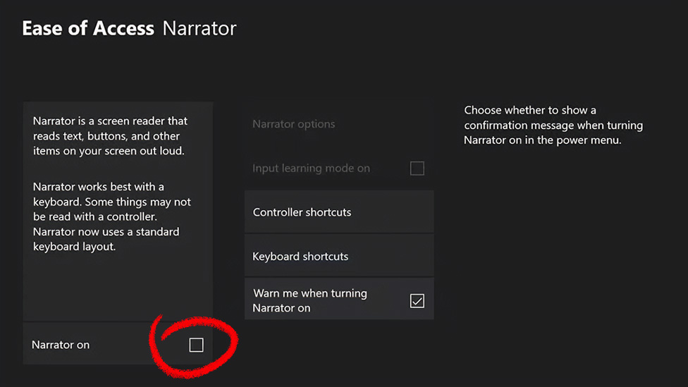 Narrator on Xbox