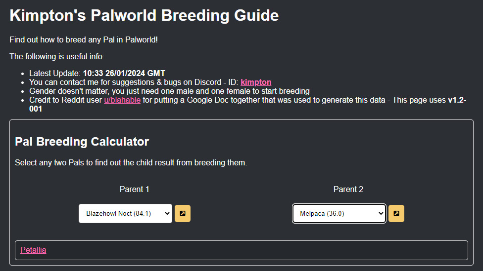 Kimpton's Palworld Breeding Guide
