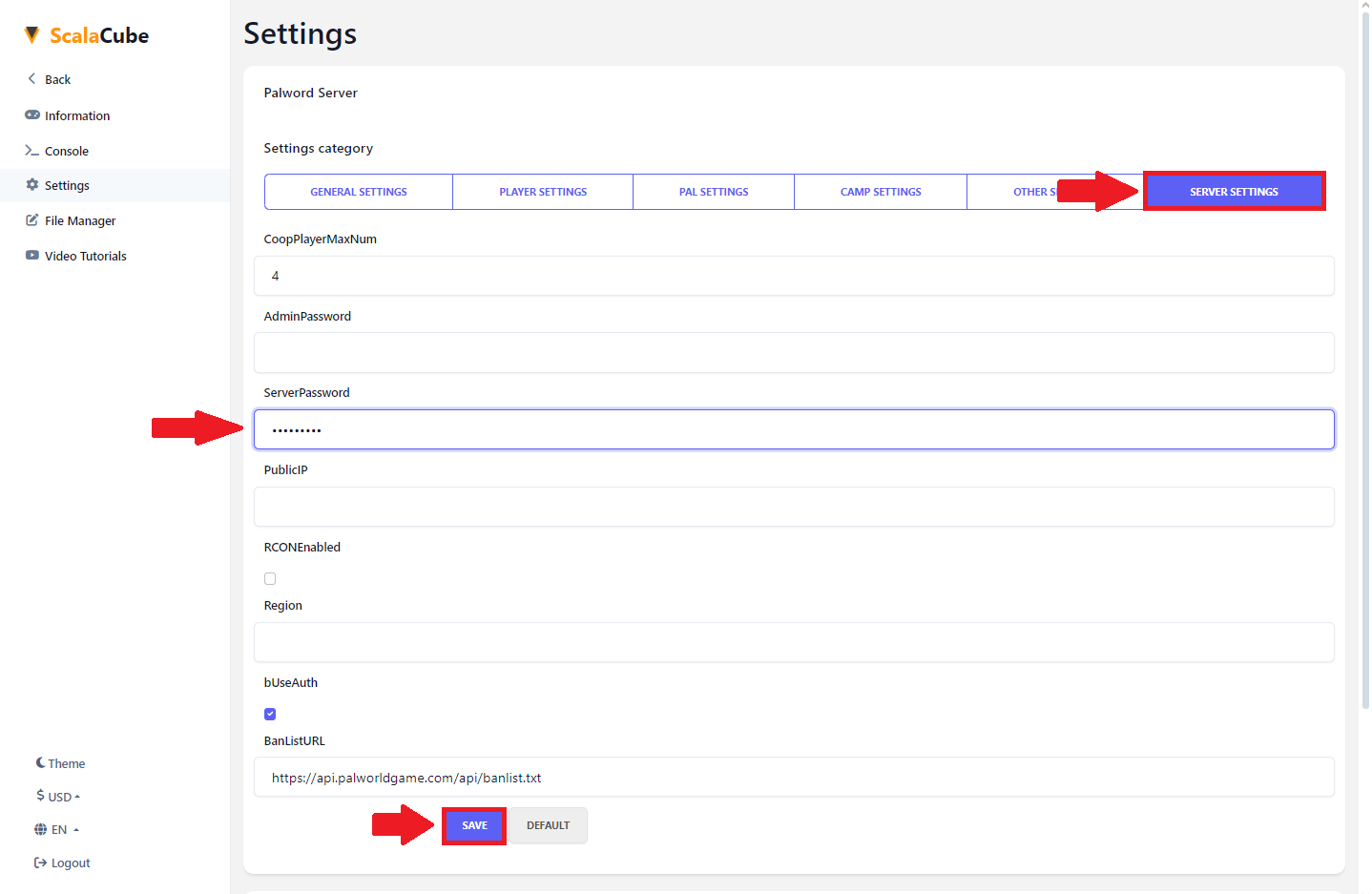 Add password and save