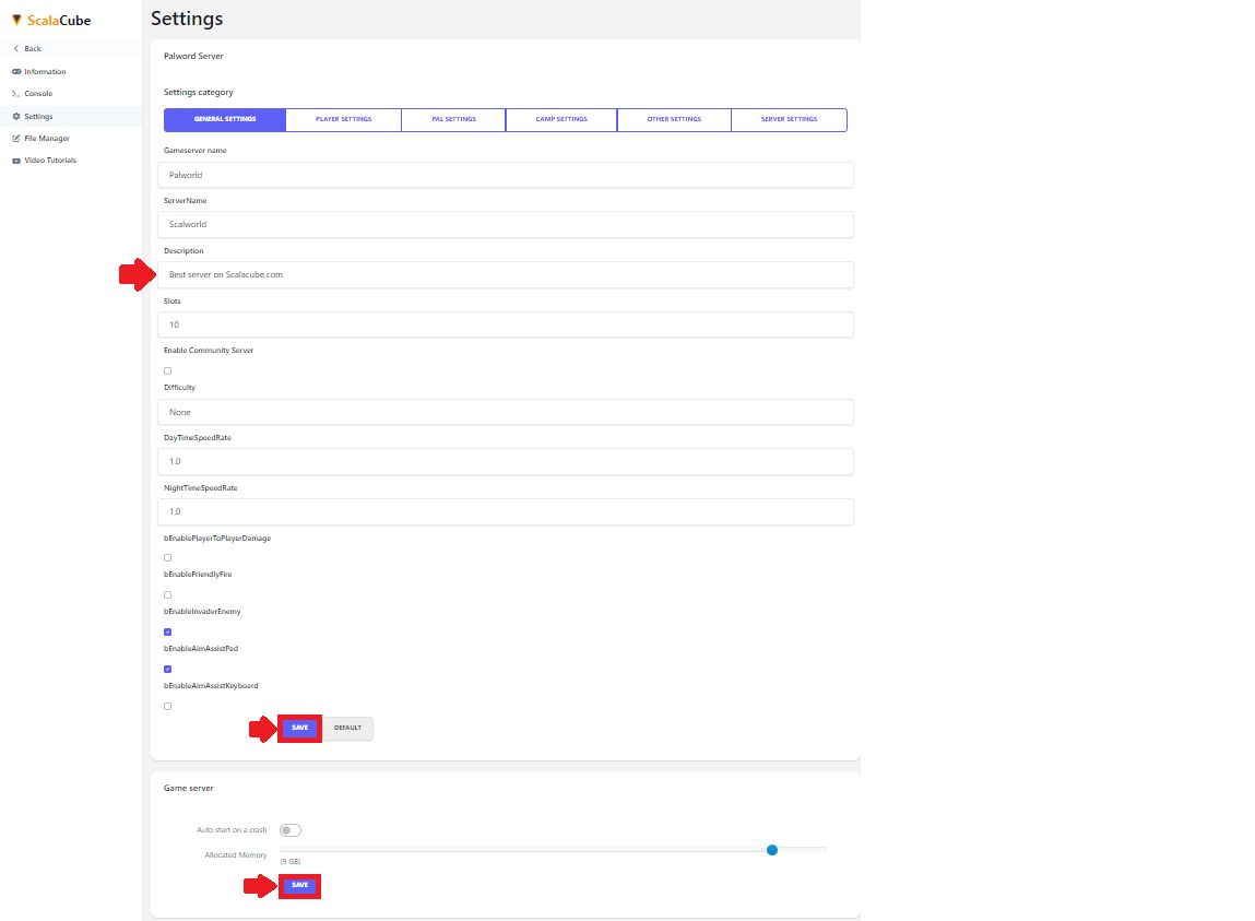 Change Settings and save