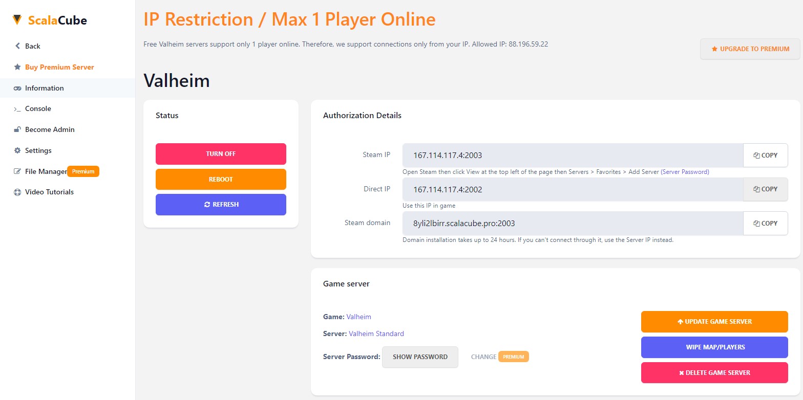 View main server hub