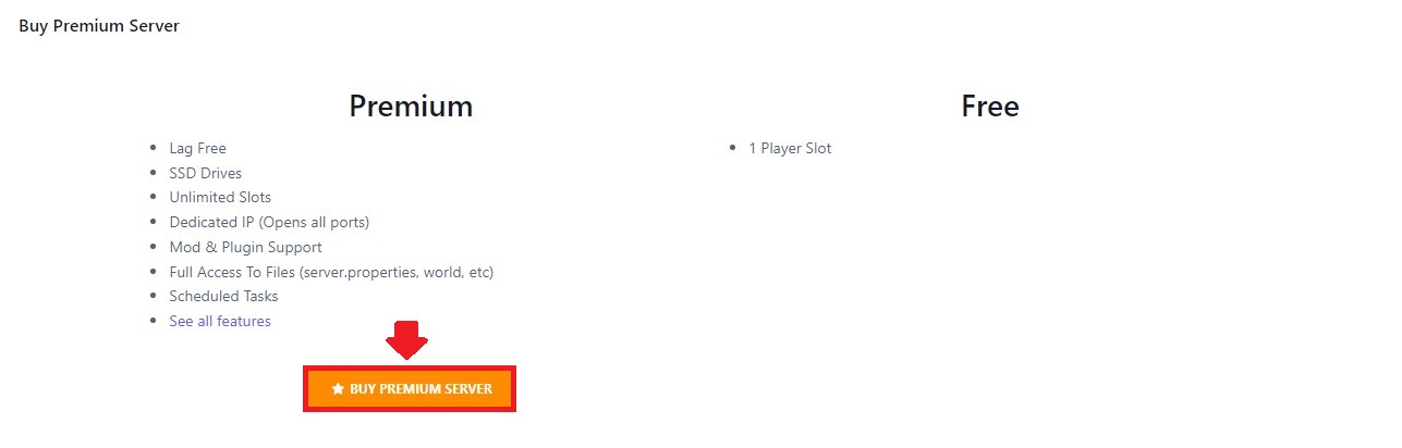 Click on Buy Premium Server