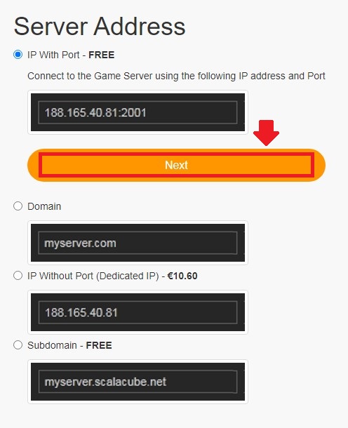 Select server address