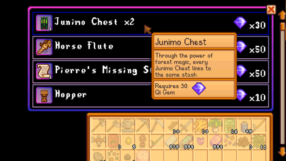  Qi Gems Item Selection