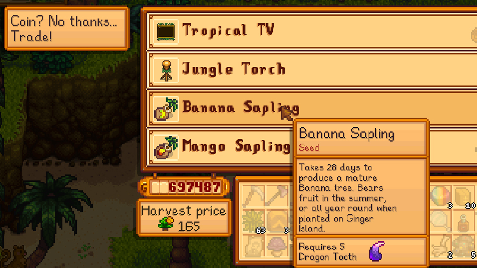  Trading 5 Dragon Teeth for Banana Sapling