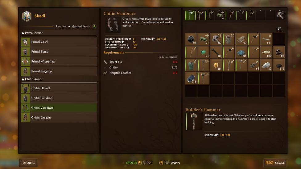  Crafting Chitin Armor With Skadi