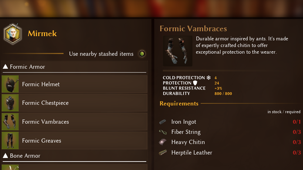  Materials Needed for Formic armor