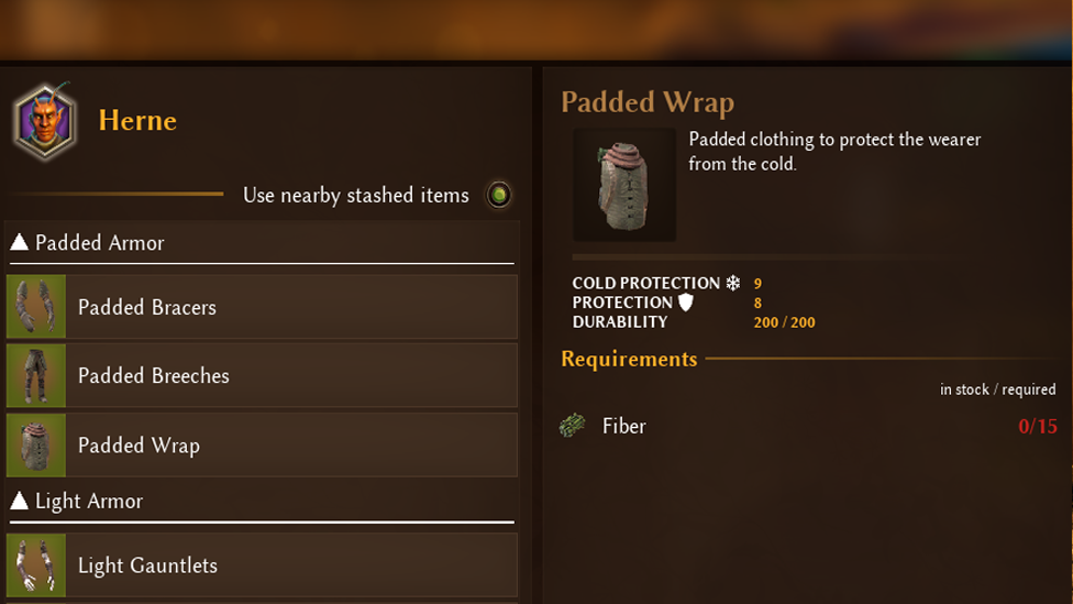 Padded armor Set and Requirements for Crafting