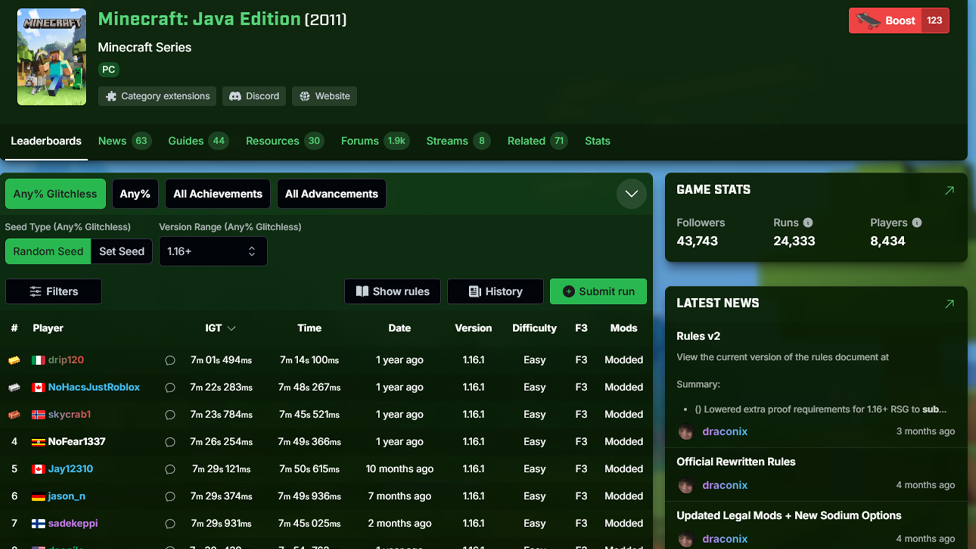  Minecraft Leaderboard