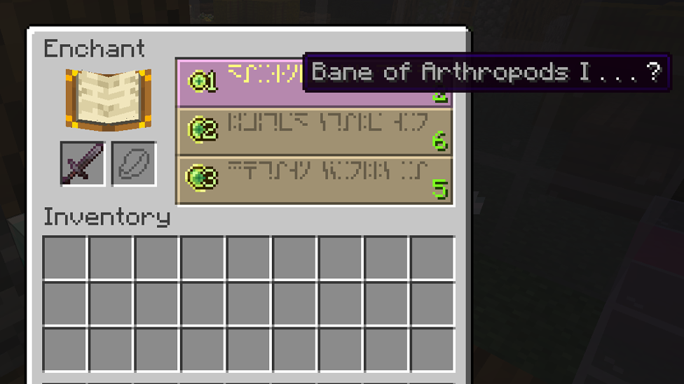 Enchanting the Sword at the Enchanting Table