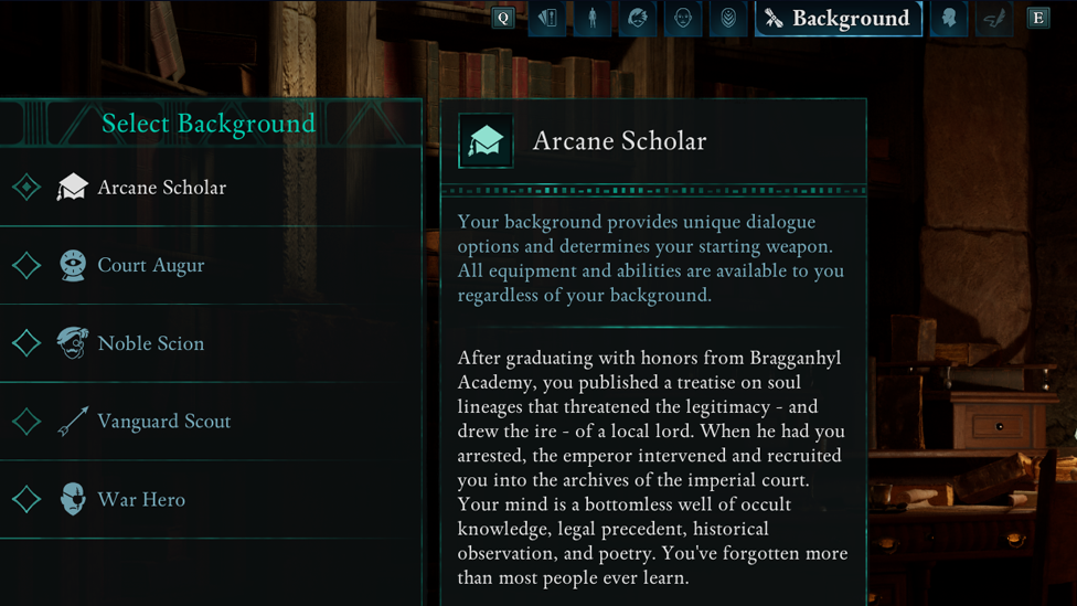 Picking a Background for the Character