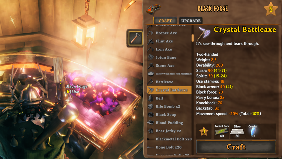 Crafting Crystal Battleaxe