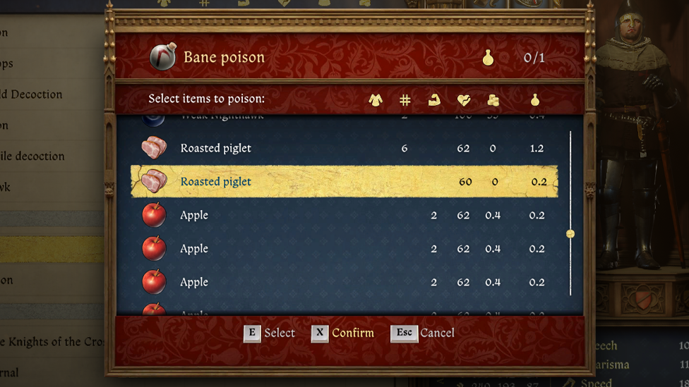 Bane Poison Applied on Food in Inventory