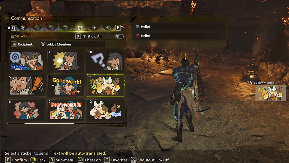 Sending Emotes in MHW