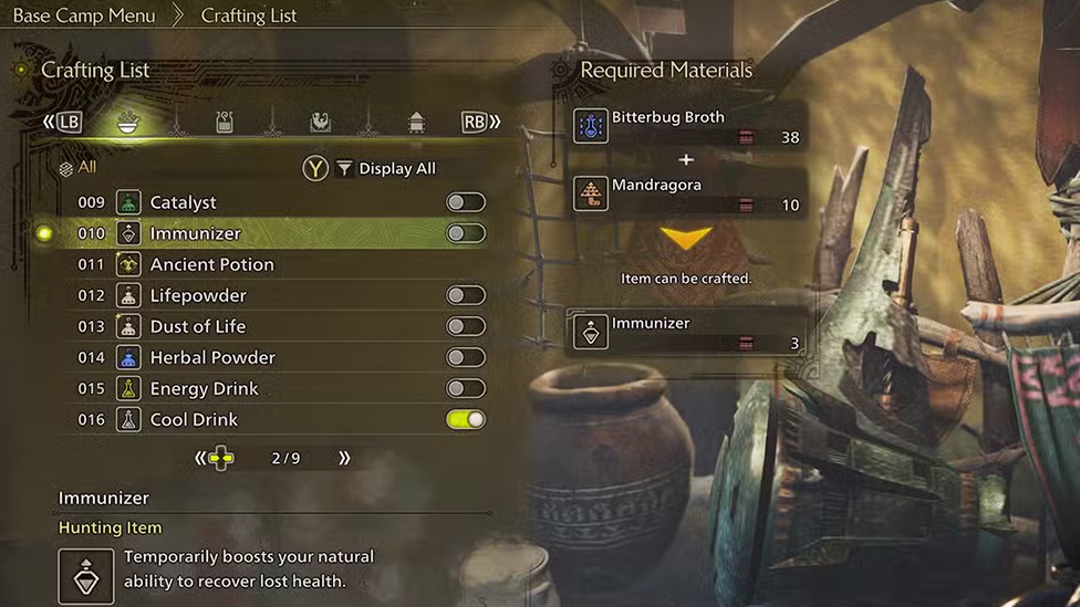 Mandragora is Necessary For Crafting Immunizer