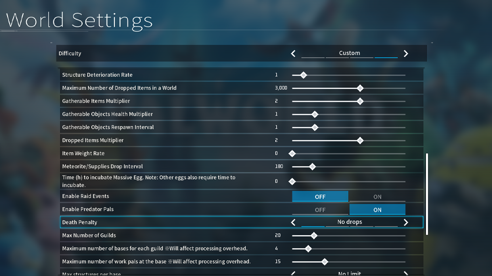 Changing Death Penalty Settings