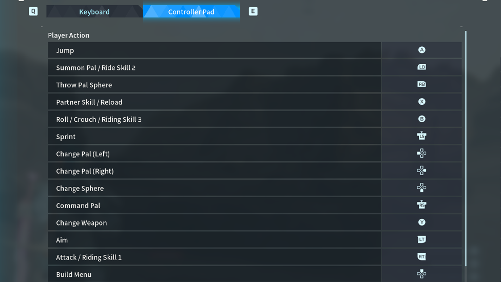 Controller Controls in Palworld