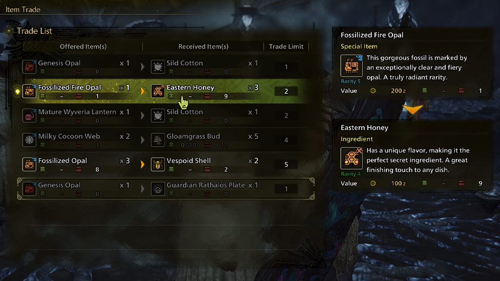 Trading Fossilized Fire Opal for Other Rare Materials